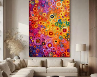 Círculos abstractos vibrantes pintados sobre lienzo, arte mural grande, pintura texturizada colorida original, pintura personalizada, decoración de lujo para el hogar.