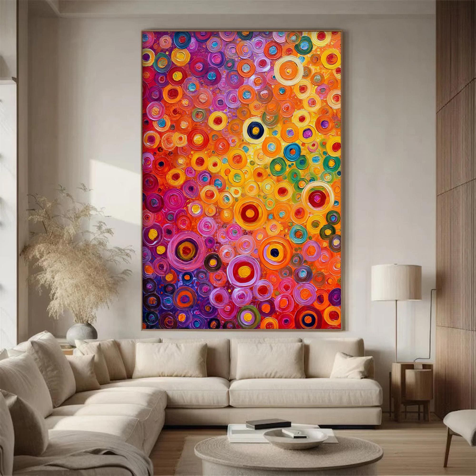 Vibrant Abstract Circles Painted on Canvas, Large Wall Art, Original ...