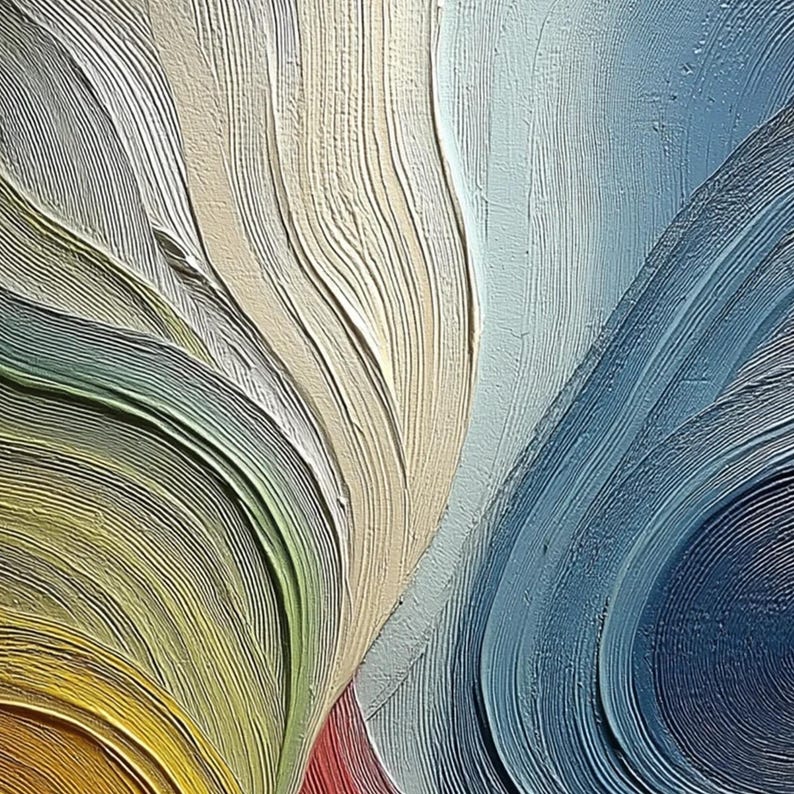 Abstract Flow Painting, Textured Impasto Swirls in Warm and Cool Tones ...