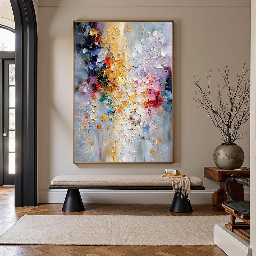Abstract Expressionist Painting, Energetic Color Explosion on Canvas ...