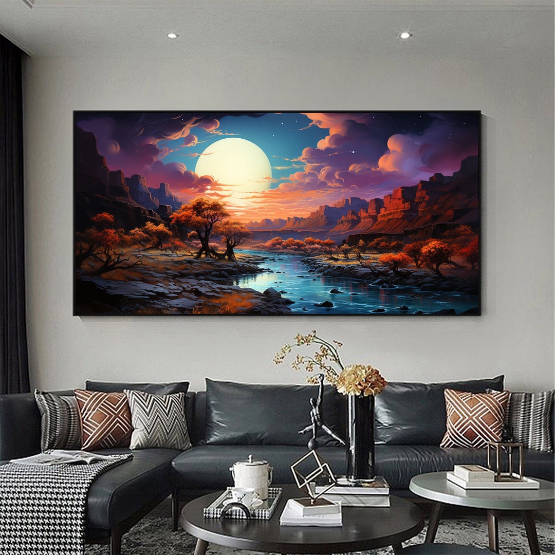 Abstract Mountain Landscape Oil Painting on Canvas, Large Wall Art ...