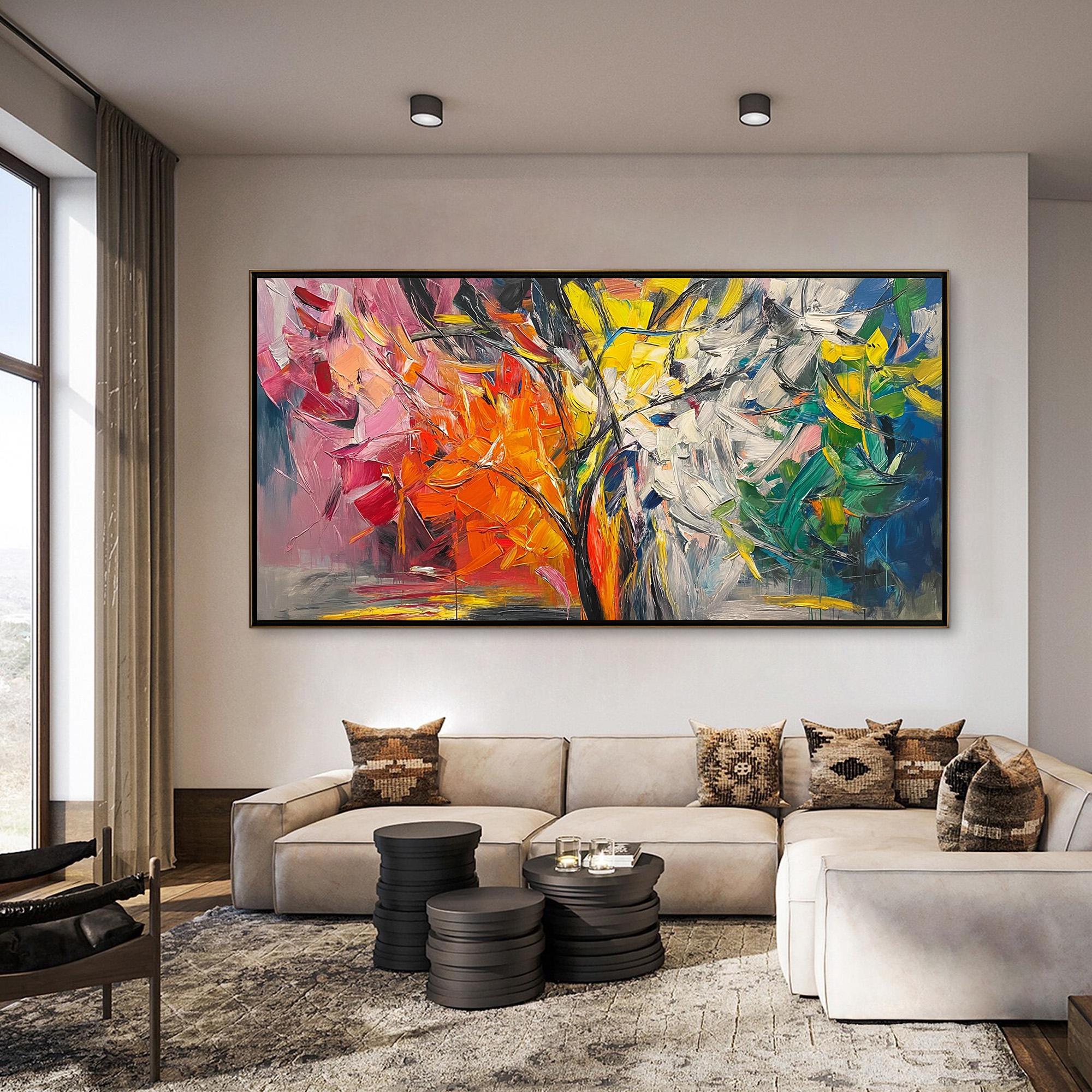 Vibrant Abstract Tree Oil Painting, Color Splash Foliage on Moody ...