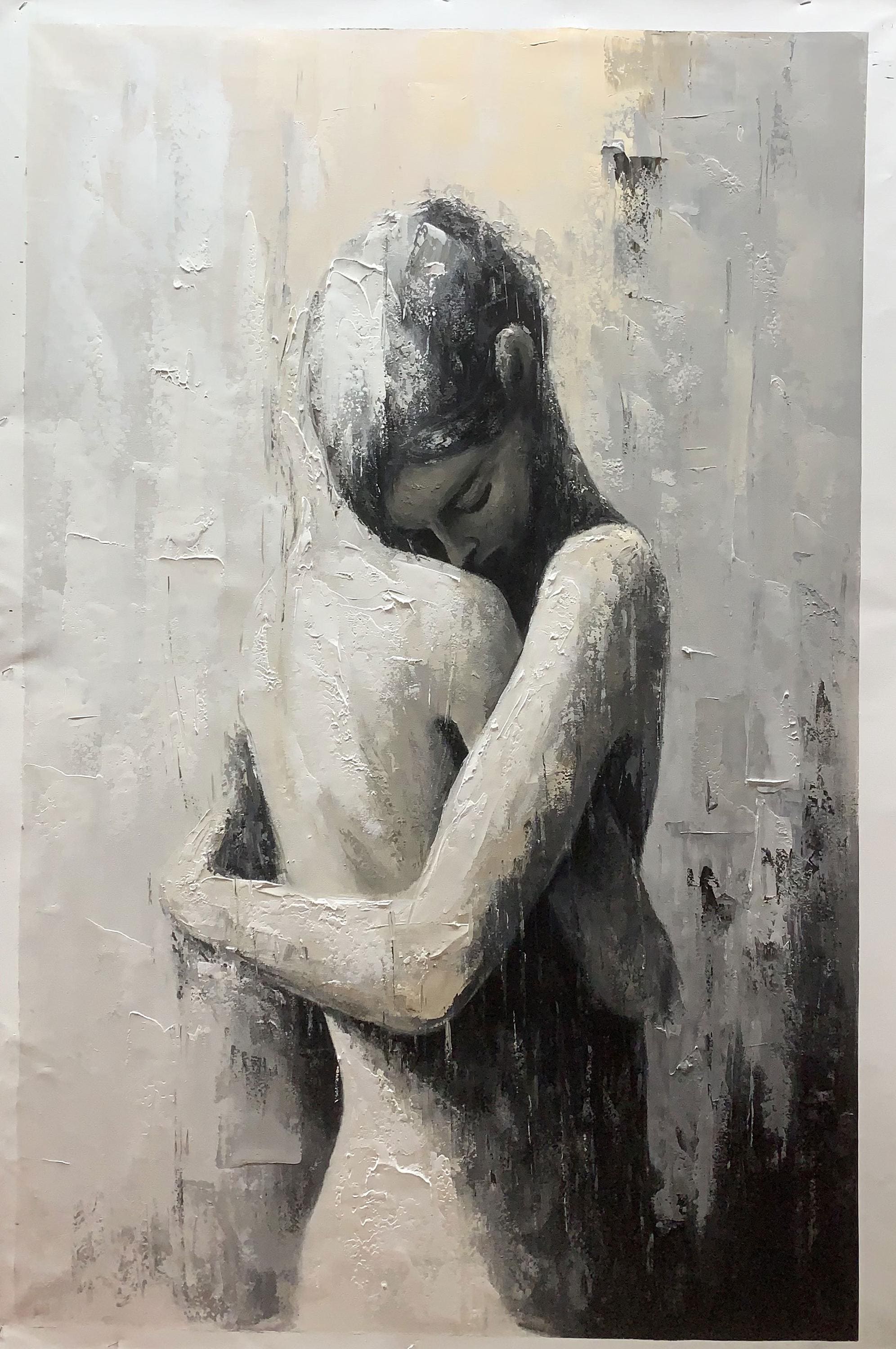 Original Portrait Oil Painting on Canvas, Large Wall Art, Abstract Grey ...