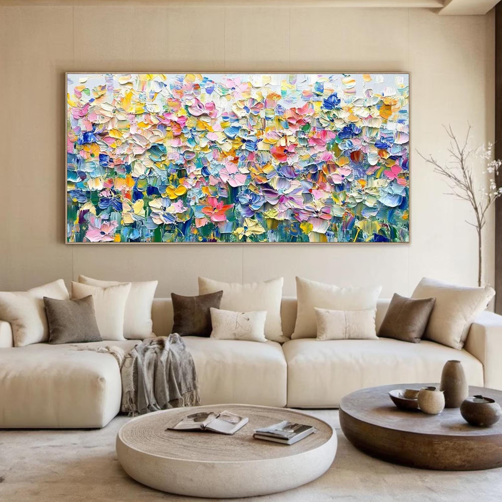 Colorful Floral Textured Wall Art Flower Garden Painting on Canvas