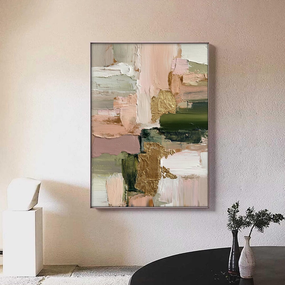 Large Gold Leaf Abstract Painting, Original Textured Wall Art, Pink and ...
