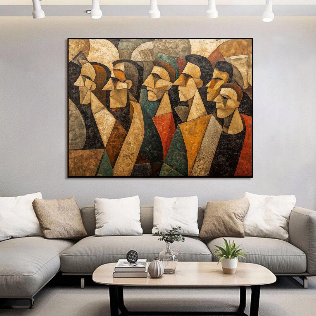 Original Cubist Figures Oil Painting on Canvas, Large Abstract ...