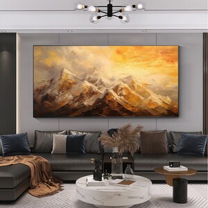 Abstract Golden Mountain Oil Painting on Canvas, Large Wall Art ...