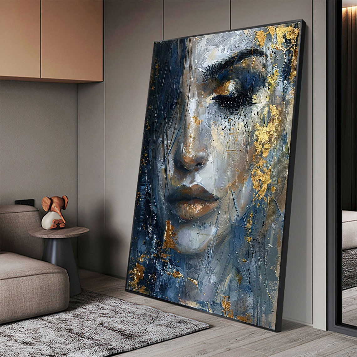 Abstract Beautiful Girl Face Oil Painting on Canvas Large Wall Art ...