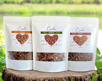 Handmade Granola 3-Bag Set: Keto Cacao, Dark Chocolate, Coffee Flavors