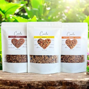 3 Bags of granola, handmade, healthy, vegan, organic,  Flavors: Original, Dark chocolate, and coffee flavors.