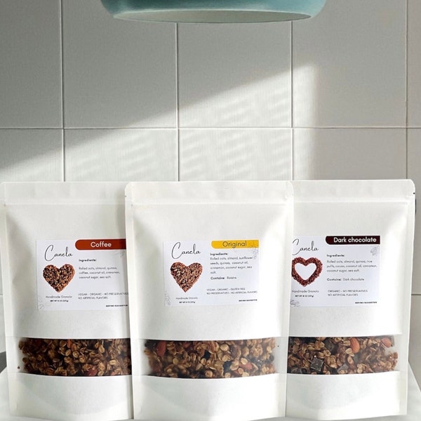 3 Bags of granola, handmade, healthy, vegan, organic,  Flavors: Original, Dark chocolate, and coffee flavors.  Easter Day.