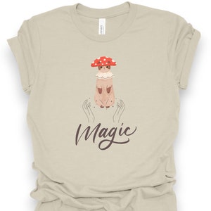Cute cottage core cat and mushroom magic T-shirt unisex tee gift for cat lovers gift shirt unique gift for anyone magic cat themed shirt