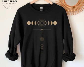 Celestial Sweatshirt, Celestial Shirt, Moon Phase Sweatshirt, Boho Mystical Moon and Sun Sweatshirt Spiritual Moon Sweatshirt