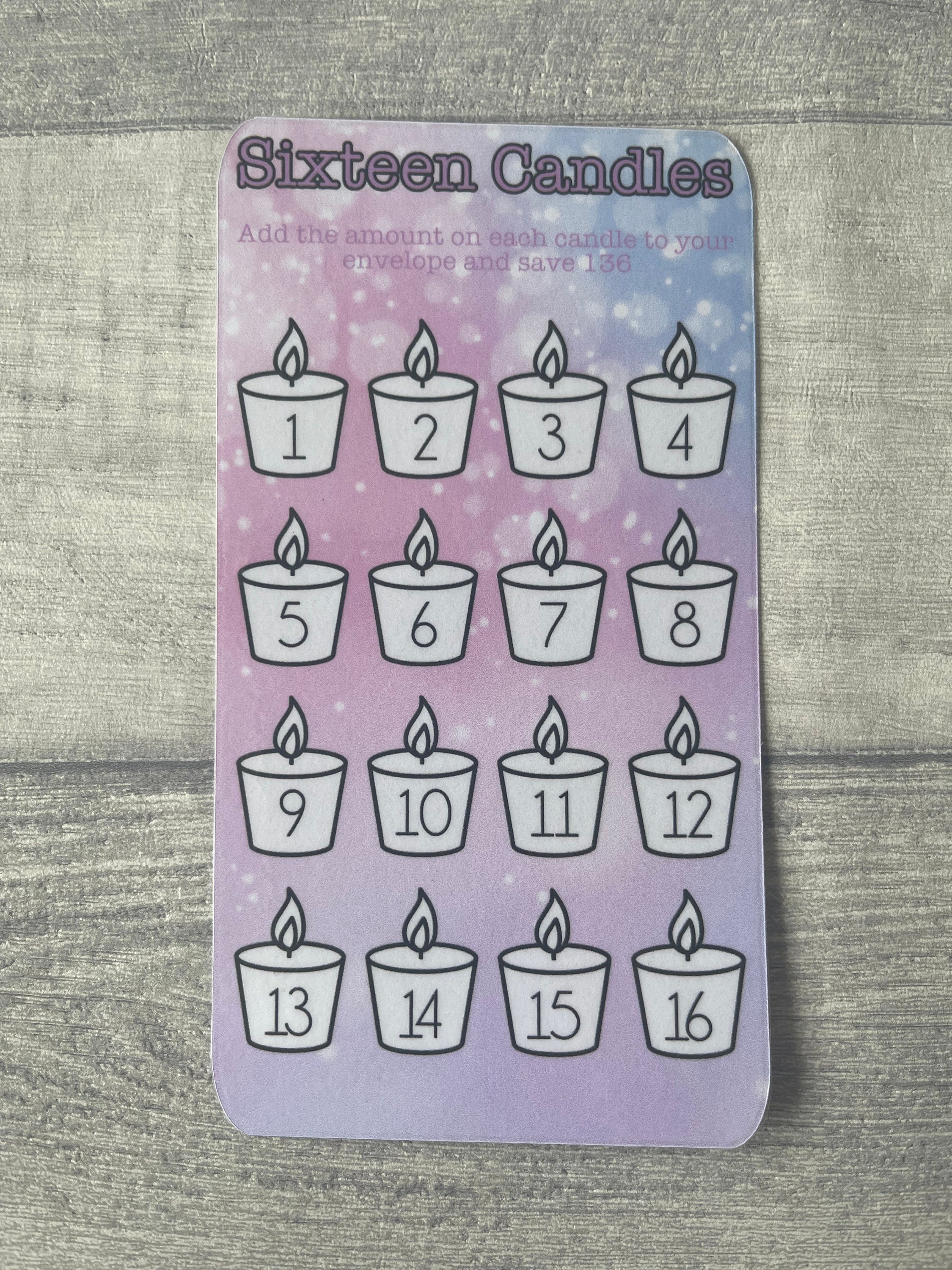 Sixteen Candles Savings Challenge Cash Envelope Etsy