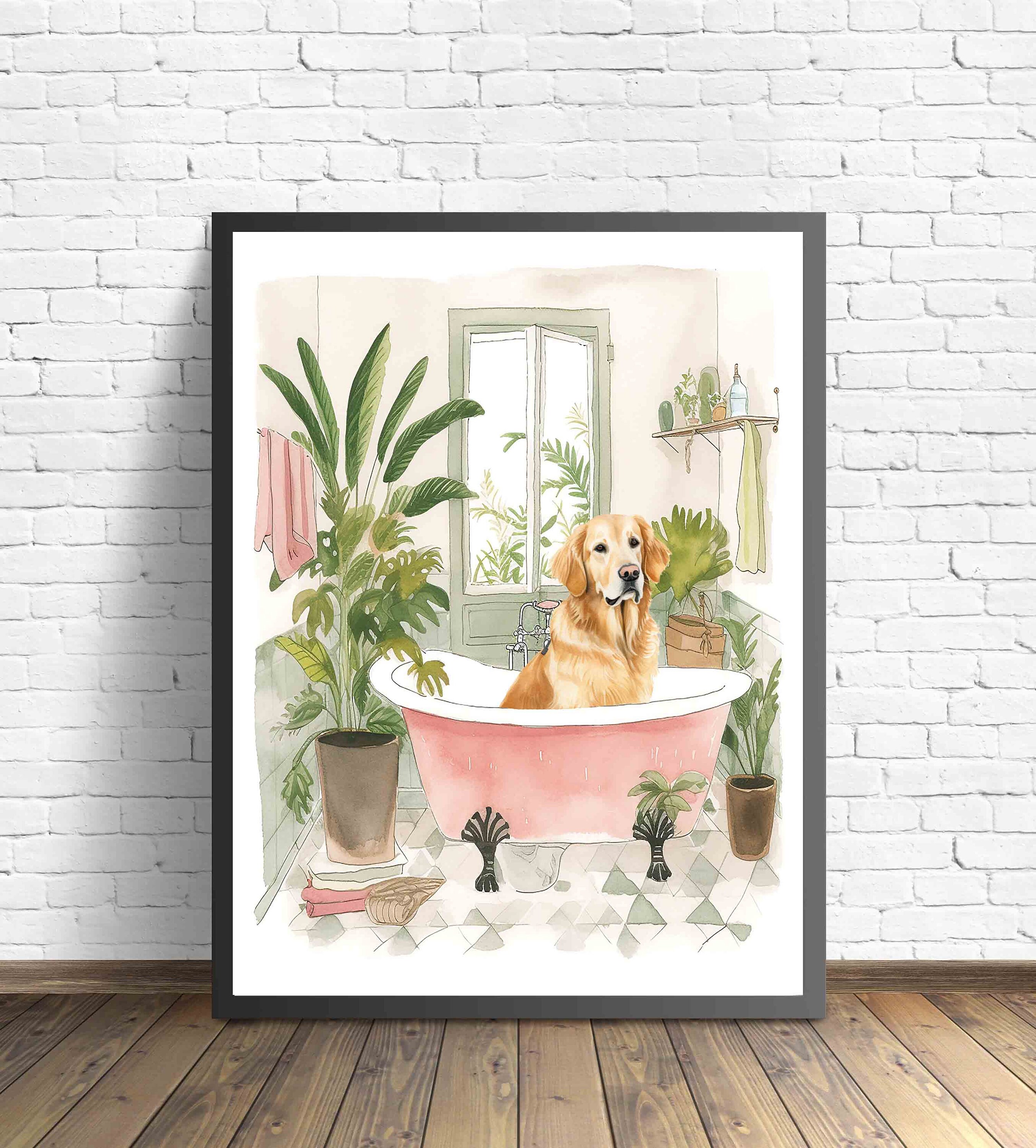 Golden Retriever Bathroom Botanical Art Print Poster Golden - Etsy