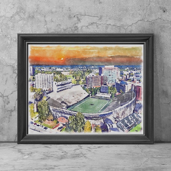Vanderbilt Stadium Commodores at Dudley Field Art Print Poster, Football Fan Team Watercolor, Stadium Art Gifts