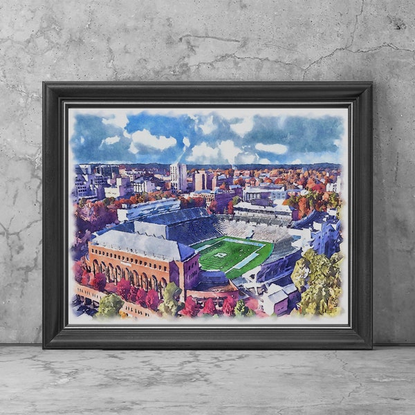 Kenan Memorial Stadium Art Print Poster, Chapel Hill North Carolina Football Fan Team Watercolor, Stadium Art Gifts