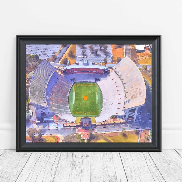 Memorial Stadium Clemson Art Print Poster, Pickens County South Carolina Football Fan Team Watercolor, Stadium Art Gifts