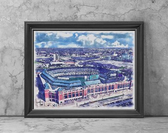 Globe Life Field Stadium Print Poster, Arlington Texas Baseball Fan Team Watercolor, Stadium Art Gifts