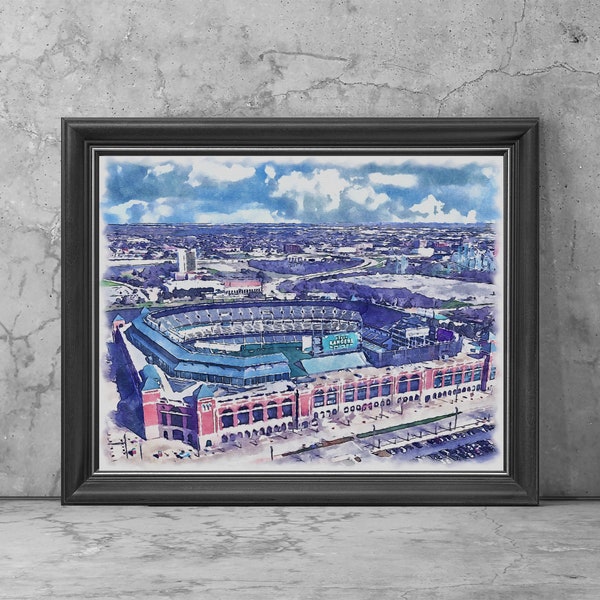 Globe Life Field Stadium Print Poster, Arlington Texas Baseball Fan Team Watercolor, Stadium Art Gifts