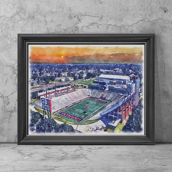 Cajun Field Stadium Art Print Poster, Lafayette, Louisiana Football Fan Team Watercolor, Stadium Art Gifts