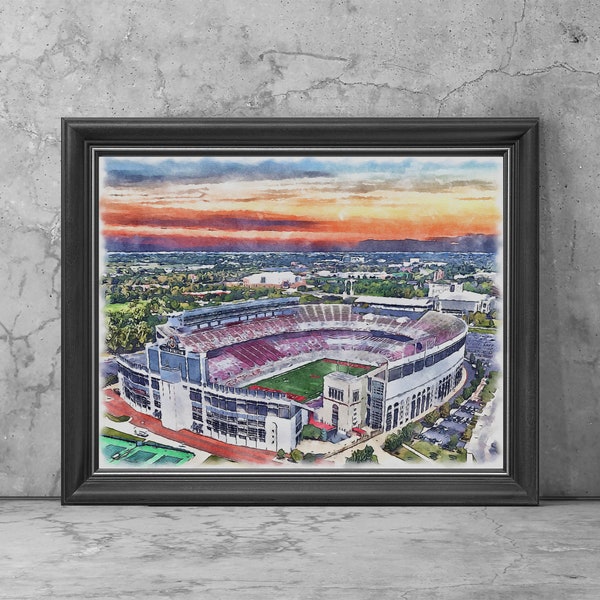 Ohio Stadium Art Print Poster, Columbus Ohio Football Fan Team Watercolor, Stadium Art Gifts