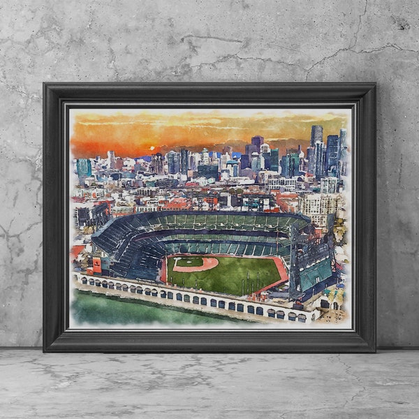 Oracle Park Art Print Poster, San Francisco California Baseball Fan Team Watercolor, Stadium Art Gifts