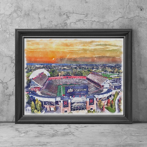 SHI Stadium Art Print Poster, Piscataway New Jersey Football Fan Team Watercolor, Stadium Art Gifts