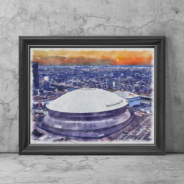 Caesars Superdome Stadium Art Print Poster, New Orleans, Louisiana Football Fan Team Watercolor, Stadium Art Gifts