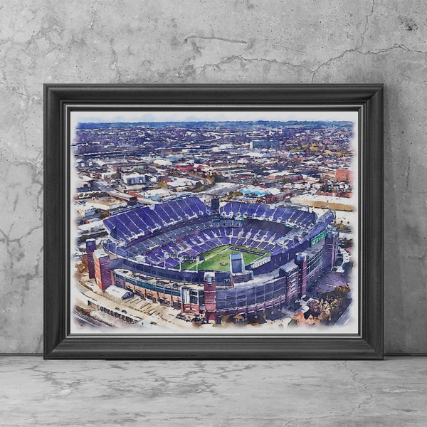M&T Bank Stadium Art Print Poster, Baltimore Maryland Football Fan Team Watercolor, Stadium Art Gifts