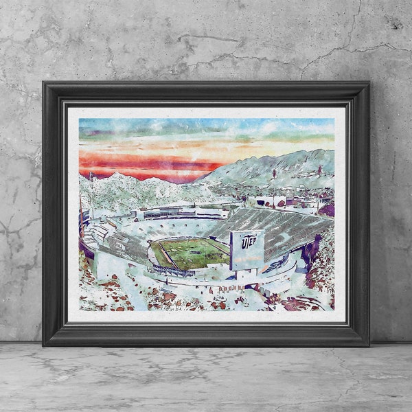 Sun Bowl Stadium Art Print Poster, El Paso Texas Football Fan Team Watercolor, Stadium Art Gifts