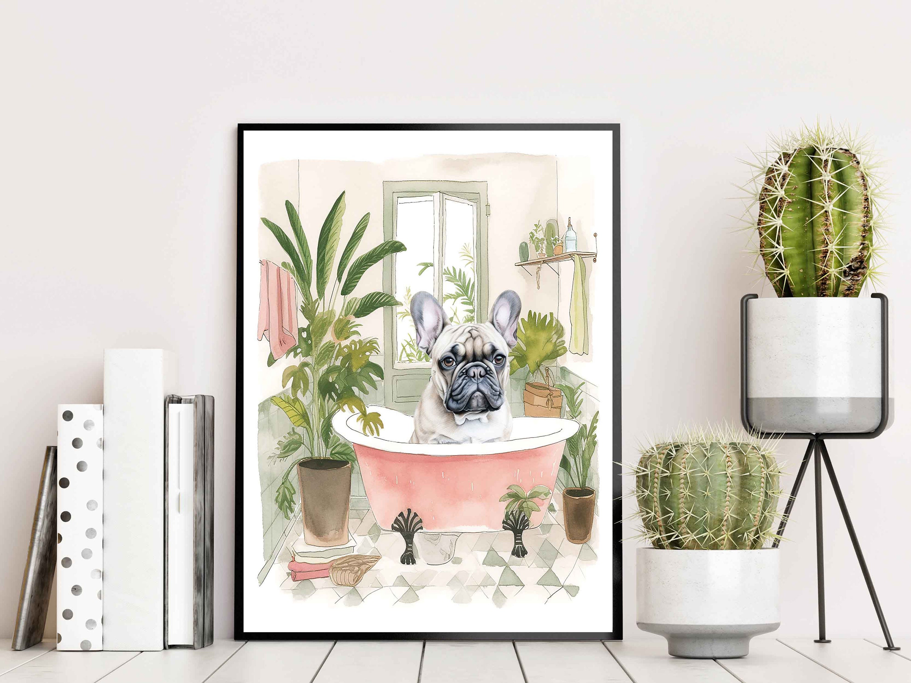 French Bulldog Bathroom Botanical Art Print Poster French Etsy