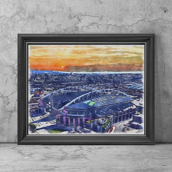 Lumen Field Art Print Poster, Seattle Washington Football Fan Team Watercolor, Stadium Art Gifts