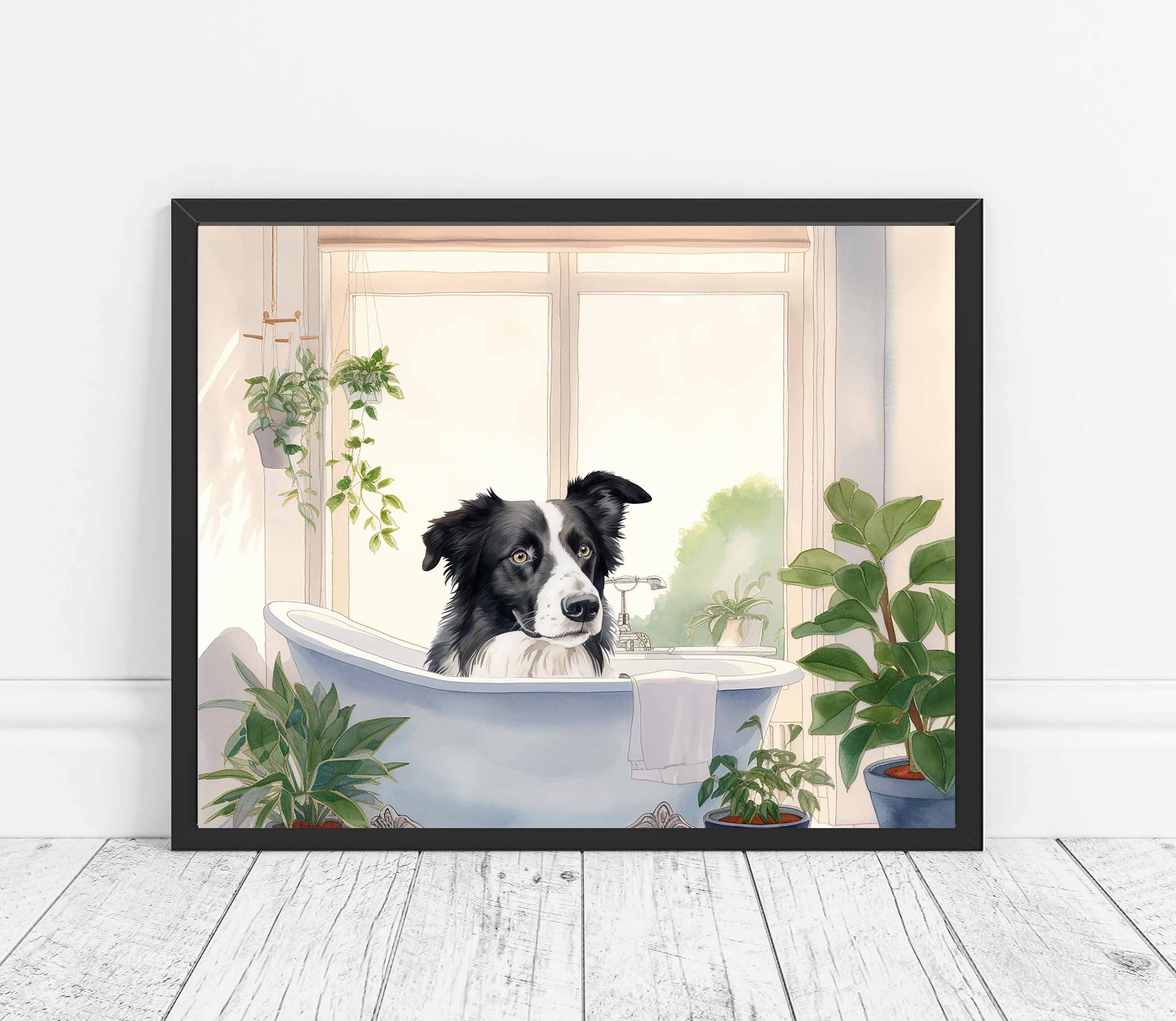 Border Collie Decor Bathroom Botanical Art Print Poster Border Collie Wall Art Tropical Boho Decoration Bathroom Decor Artwork Etsy