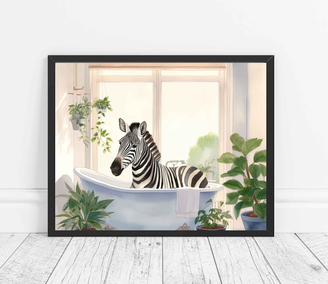 Zebra Decor Bathroom Botanical Art Print Poster Zebra Wall Etsy