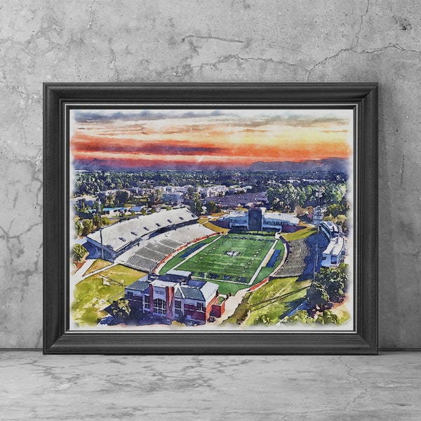 Paulson Stadium Art Print Poster, Statesboro Georgia Football Fan Team Watercolor, Stadium Art Gifts