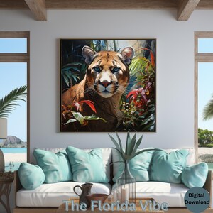 Florida Panther Digital Wall Art,  Tropical Art, Panther Home Décor, Wildlife Art, Florida Prints, Big Cat  Wall Art, PRINTABLE Panther Art.