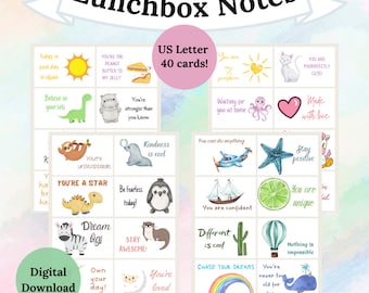 Lunchbox-notities voor kinderen | Opmerkingen voor kinderlunches | Lunchboxkaarten | Mooie briefjes voor kinderen | Afdrukbare notities