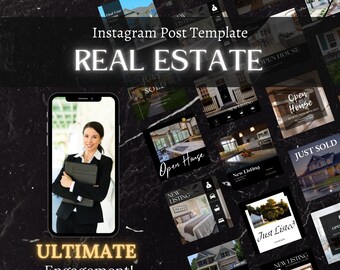 Instagram-berichtsjablonen voor onroerend goed | Zwart-wit 100 socialmediasjablonen voor makelaars | Makelaarsposts | Instagram-volgers