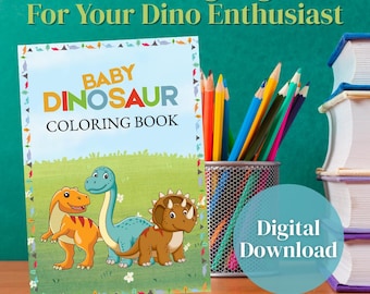 Baby Dinosaur Coloring Book PDF – Printable Dinosaur Coloring Pages for Kids Ages 2-5, Toddler Activity Book Digital Download