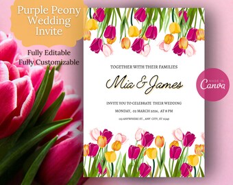 Bruiloft uitnodiging & kaarten bundel | Bewerkbare sjablonen Direct downloaden | Lente Tulp bruiloft uitnodigen Set | Sjabloon voor huwelijksuitnodigingen
