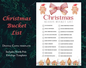 Kerstseizoen bucketlist afdrukbaar | Winterbucketlist PDF | Checklist voor kerstactiviteiten | Familieplezier-takenlijst | Vakantie bucketlist