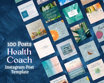 Sjabloon voor gezondheidscoach 100 Instagram-berichten | Instagram-sjablonen voor gezondheids- en welzijnscoach | Influencerposts van Blue Health Coach