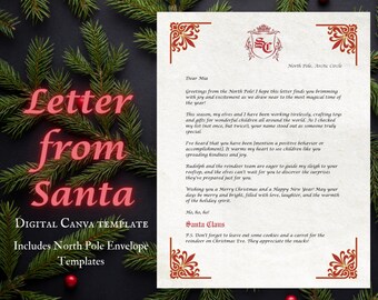 Brief van de Kerstman-sjabloon | Kerstbrief Canva-sjabloon | Briefsjabloon voor de Kerstman | Noordpool envelop sjabloon | Kerstman Envelop