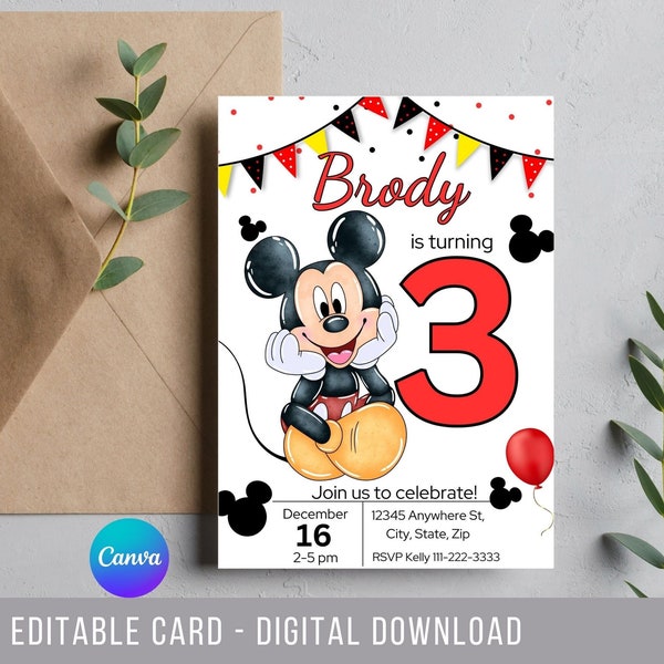 Mickey Mouse Birthday Invite, Birthday Invitation Mickey, Oh Twodles I'm two Micky, Birthday Boy Mickey Invitation, Mickey Invite kids bday