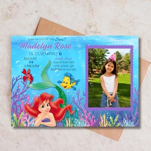 Editable Photo Birthday Invitation, Under the Sea Invitation for girls Little Mermaid Printable Invitation Ariel Party Invites