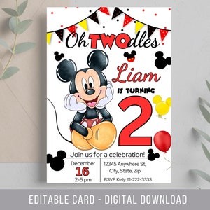 Oh Twodles Invitation, Mickey Birthday Invitation, Mickey Mouse Invitations, Mouse Editable Invitation, Mickey Twodles invite