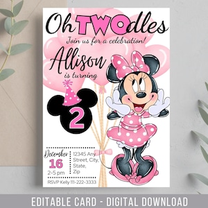 Oh Twodles Invitation, Minnie Birthday Invitation for Girls, Minnie Mouse Invitations, Minnie Mouse Editable Invitation, Minnie Twodles