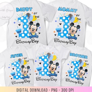 Baby Micky 1.Familie Shirts, hellblaues Baby Micky 1.Geburtstag, Junge 1.Geburtstag Shirt zum Aufbügeln, DIY 1.Geburtstag Micky Maus