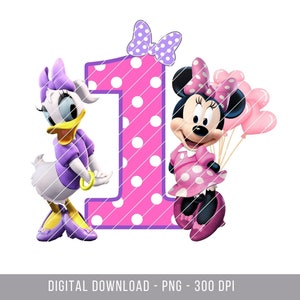 1er anniversaire de Minnie Mouse et Daisy Duck png, Minnie et Daisy Iron On, téléchargement numérique Minnie and Daisy png, décoration de gâteau minne et daisy